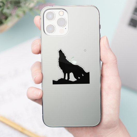 Lone Wolf Standing on a Hill Black Blue Pop Art シール (スマートフォン)