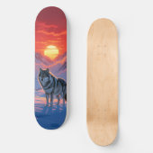 Lone Wolf Stands Against The Sunset Skateboard スケートボード (正面)