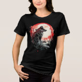 Lone Wolf Under Moon – Red Forest Art トライブレンドＴシャツ (正面)