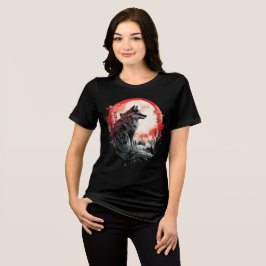 Lone Wolf Under Moon – Red Forest Art トライブレンドＴシャツ