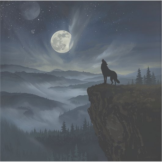 Lone Wolf Under the Moon – A Timeless Painting シール (正面)