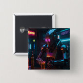 Lonely Robot at Neonバー- Cyberpunk Emotional Sce 缶バッジ (正面&裏面)