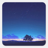 Lonely Tree Silhouette Under Starry Night Sky スクエアシール (正面)