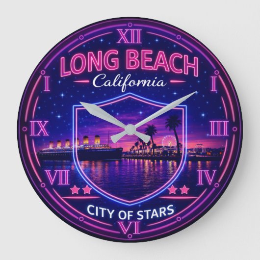 Long Beach California Harbor ラージ壁時計 (正面)