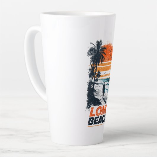 Long Beach California Retro Sunset Palm Tree Beach カフェラテマグ (左アングル)