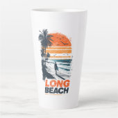 Long Beach California Retro Sunset Palm Tree Beach カフェラテマグ (正面)