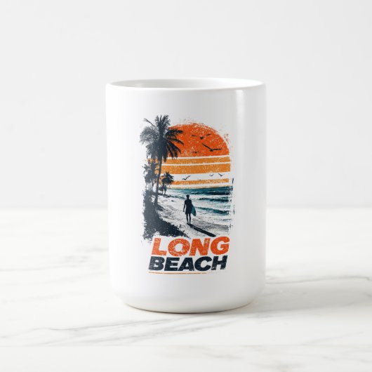 Long Beach California Retro Sunset Palm Tree Beach コーヒーマグカップ (中央)