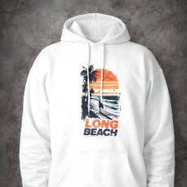 Long Beach California Retro Sunset Palm Tree Beach パーカ