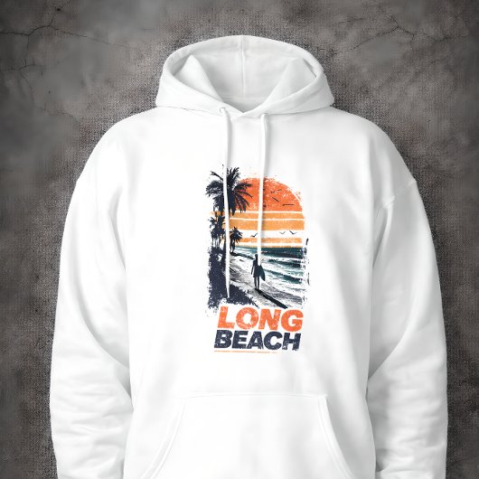 Long Beach California Retro Sunset Palm Tree Beach パーカ