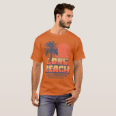 Long Beach California Retro Sunset Palm Tree Cali  Tシャツ (正面フル)