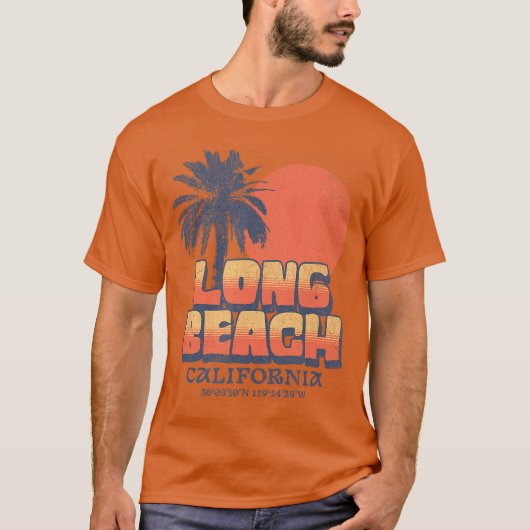Long Beach California Retro Sunset Palm Tree Cali  Tシャツ (正面)