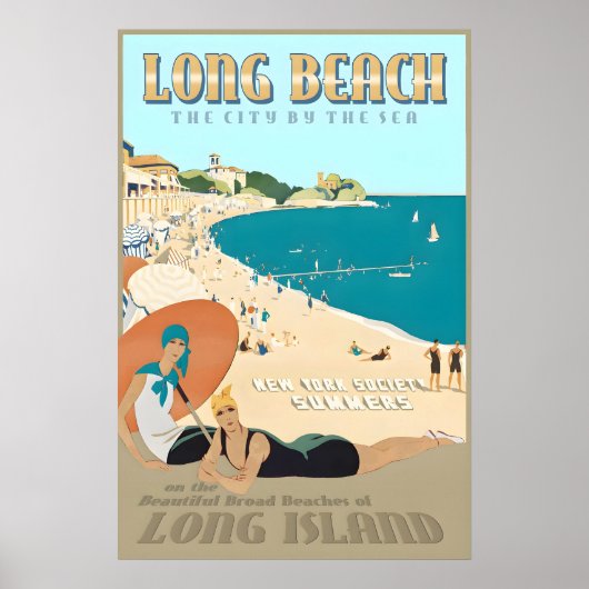 Long Beach Long Island New York South Shore Retro ポスター (正面)