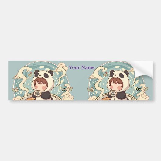 Long Bumper Sticker Panda Coffee Art バンパーステッカー (正面)