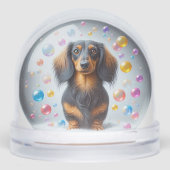 LONG HAIR BLACK AND TAN DACHSHUND SNOW GLOBE (正面)