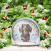 LONG HAIR BLACK AND TAN DACHSHUND SNOW GLOBE (クリスマス)