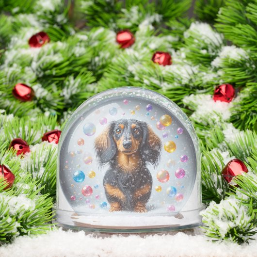 LONG HAIR BLACK AND TAN DACHSHUND SNOW GLOBE (クリスマス)