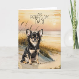 Long Hair Chihuahua Dog Sunset Beach Father's Day シーズンカード