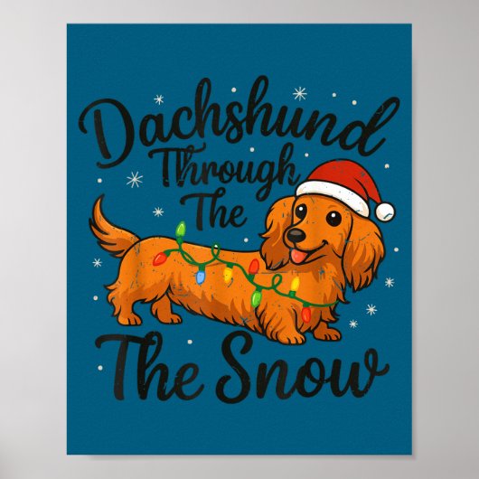 Long Hair Dachshund Through Snow Christmas Pajamas ポスター (正面)
