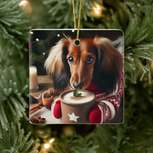 Long Hair Dachshund Tree Ornament セラミックオーナメント (ツリー)