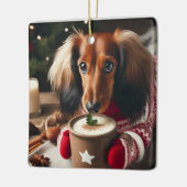 Long Hair Dachshund Tree Ornament セラミックオーナメント (左)