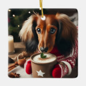 Long Hair Dachshund Tree Ornament セラミックオーナメント (正面)