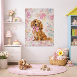 Long Hair Dachshund Watercolor Pastel Floral ポスター