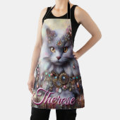 Long Hair Gray Cat w/Jewels Gemstones Personalized エプロン (インサイチュ)