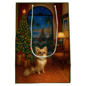 Long-haired Chihuahua Holiday  ミディアムペーパーバッグ (裏面)