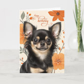 Long Haired Chihuaua Dog Bold Retro Birthday カード (正面)