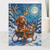 Long-Haired Dachshund Reindeer Sleigh カード (正面)