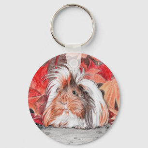 Long haired guinea pig in autumn キーホルダー