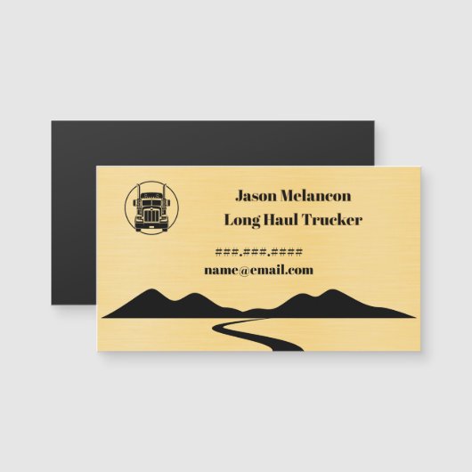 Long Haul Trucker Gold Truck Road Mountain Magnet (正面/裏面)