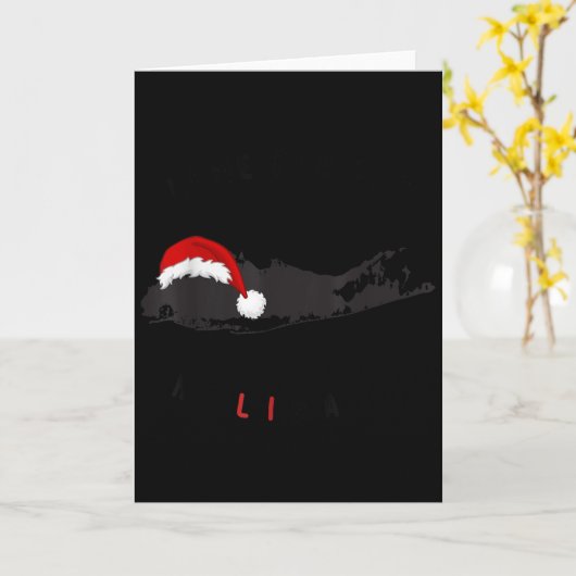 Long Island Christmas - Long Island Map With Santa カード (黄色い花)