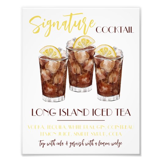 Long Island Iced Tea Signature Cocktail Recipe フォトプリント (正面)