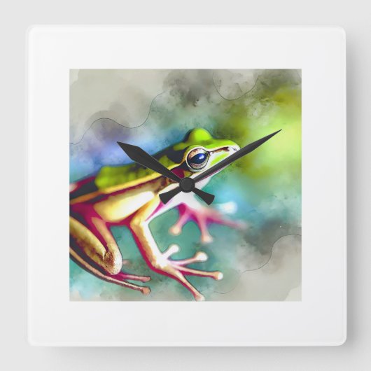 Long legged frog 100924AREF149 - Watercolor スクエア壁時計 (正面)