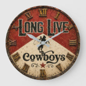 Long Live Cowboys Rustic Western Ranch Farmhouse ラージ壁時計 (正面)