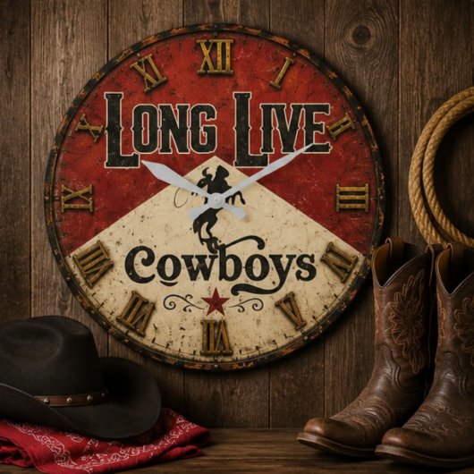 Long Live Cowboys Rustic Western Ranch Farmhouse ラージ壁時計