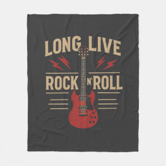 Long Live Rock N' Roll Vintage Electric Guitar Tee フリースブランケット