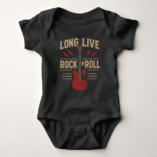 Long Live Rock N' Roll Vintage Electric Guitar Tee ベビーボディスーツ