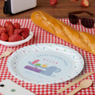 Long-Nosed Elephant & Gifts Birthday Paper Plate ペーパープレート