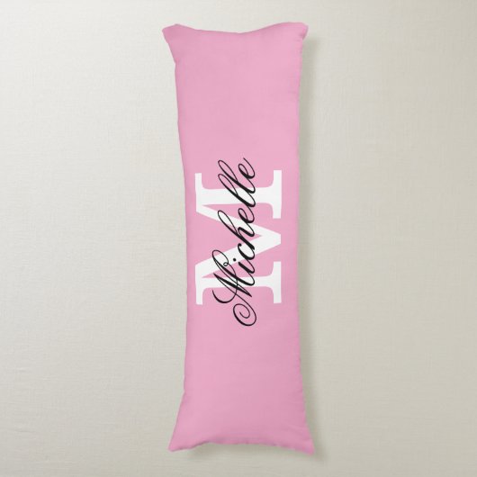Long pink body pillow with custom monogram ボディピロー (正面縦)
