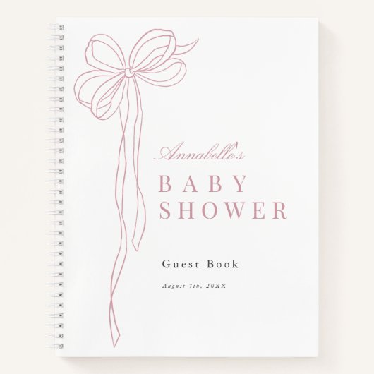 Long Pink Bow Ribbon Girl Baby Shower Guest Book ノートブック (正面)