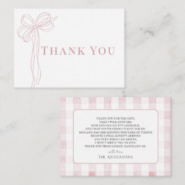 Long Pink Bow Ribbon Girl Baby Shower Thank You ノートカード