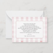Long Pink Bow Ribbon Girl Baby Shower Thank You ノートカード (裏面)