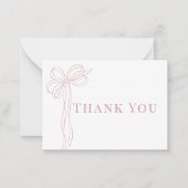 Long Pink Bow Ribbon Girl Baby Shower Thank You ノートカード (正面)