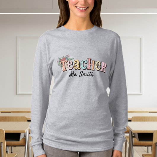 Long Sleeve Grey Teacher T-Shirt - Personalized Tシャツ