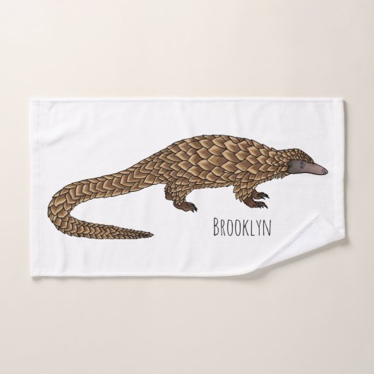 Long-tailed pangolin cartoon illustration バスタオルセット (ハンドタオル)