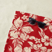 Longboardのロゴのハイビスカスのアロハ赤をサーフしているクラブ ビーチタオル (インサイチュ)