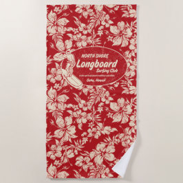 Longboardのロゴのハイビスカスのアロハ赤をサーフしているクラブ ビーチタオル