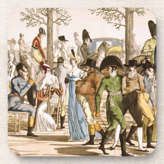 Longchamps 1802年の遊歩道(版木、銅版、版画) コースター (正面)